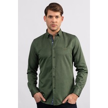 Tudors Slim Fit Dar Kesim Uzun Kol Erkek Gömlek-23464 Yeşil