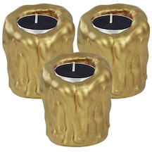 Şamdan Dekoratif Mumluk Şamdan Set 3 Lü Üçlü Tealight Uyumlu Erimiş Mum Orta Model - Altın