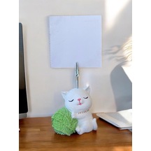 Yeşil Yumak Tutan Oturan Kawaii Kedi Temalı Not Tutacağı Fotoğraf Tutacak Tutucu Ofis Seti Hediyelik Yeşil