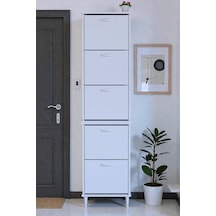 Eliusta Store Ayaklı Beyaz Ayakkabılık 52 Cm Kapı Önü/giyim Odası/antre Uyumlu Ayakkabılık 52x205x26 Cm Beyaz