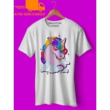Unicorn Parıltı Baskılı Tişört Ücretsiz Kargo