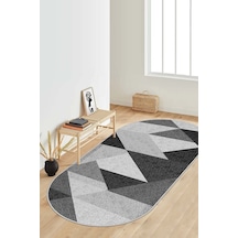 West Home Dijital Baskı Yıkanabilir Kaymaz Taban Siyah Oval Mutfak Halısı Salon Halısı Ve Yolluk Wh 443 Black Oval