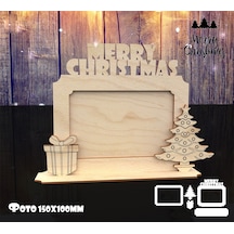 Ahşap Noel Yılbaşı Fotoğraf Çerçevesi 10x15 Fotoğraf İçin