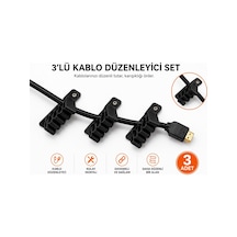 Veriqo 3d 3'lü Kablo Düzenleyici Kablo Tutucu Masa Kablo Organizeri Hdmı Usb Şarj Kablosu Düzenleme Aparatı Vidalı Kablo Sabitleyici Siyah