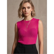Qoolest Transparan Fitilli Kolsuz Kadın Bluz Pembe