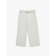 Koton Kemer Detaylı Pamuklu Kısa Geniş Paça Pantolon - Wide Leg Jeans Ekru 6sal40052mw