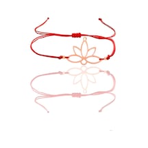 Gümüş Rose Lotus Yaşam Çiçeği Kırmızı İpli Bileklik