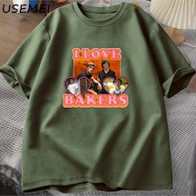 Flood Of Style Ben Aşk Fırıncılar Kalp T Shirt Erkek Kadın Grafik T Shirt Unisex Pamuk Baskılı Tişört Vintag Yeşil