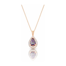 Çekirdekjewelry 925 Ayar Gümüş Damla Kesim Mistik Topaz Taşlı Kolye Rose Altın Renk Işıltılı Pembe
