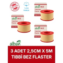 Bez Flaster 2,5 Cm X 5 M, 3 Kutulu Set, Pamuklu Medikal Sabitleme Bandı Tekli Rulo