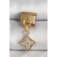 316l Çelik Gold Renk Sallantı Zirkon Taşlı Çiçek İşlemeli Nomination Charm - Lisinya Çok Renkli
