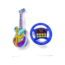 2 Oyuncak Birden Işıklı Müzikli Gitar - Işıklı Türkçe Konuşan Oyuncak Direksiyon Pille Çalışan