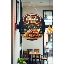 Köfte Burada Yenir Görselli İpli Ahşap Duvar Kapı Tablosu, Köfteci, Restoran, Cafe Süs Dekoru