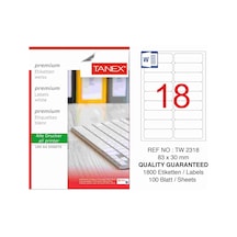 Tanex TW-2318 83x30mm Kuşe Lazer Etiket 100 Lü Paket