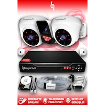 Bayicam 3 Kameralı Süper 2 İç Kamera Set 100 GB 5 MP 2K Net Gece Görüşlü Güvenlik Kamerası Sistemi