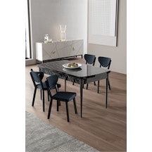 Canisa Exve Serisi 80x132 Açılabilir Siyah Mermer Desen Masa Takımı Ve 4 Antrasit Sandalye Masa Siyah Mermer Desen Sandalyeler Antrasit