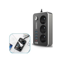 Buffer Isıya Dayanıklı Termal Akım Korumalı 2 Mt 10a 2500w 3lü Priz Ve 3 Usbi 21a Uzatma Kablosu