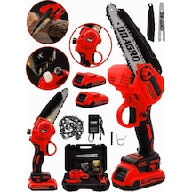 Dragro DRG-198 Kırmızı 198 Vf 10 Ah 20 CM Bakir Sargili Akülü Dal Kesme Budama Testere Bıçkı Makinesi Çift Akülü