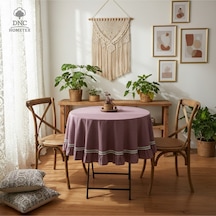 Dnc Home Tekstil Açık Bordo Keten Yuvarlak Özel Seri Masa Örtüsü Bordo
