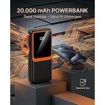 20000 Mah Yüksek Kapasiteli Powerbank Dahili Kablolu Dijital Göstergeli Taşınabilir Şarj Cihazı