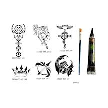 Airbrush Tattoo Ejderha Bozkurt  Şablon + Hint Kınası Geçici Dövme Seti 6'lı