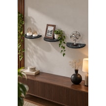 Sulorahome 3'lü Oval Duvar Rafı Siyah Mermer Desenli Dekoratif Raf Seti Siyahmermerdesenli