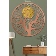 Hayat Ağacı Ve Güneş Metal Duvar Tablosu - Metal Duvar Sanatı - Bronz - 50 X 50 Cm