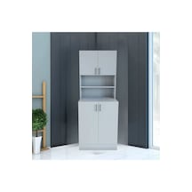 Moda Kapaklı Çamaşır Makinesi Dolabı, Banyo Dolabı, Çok Amaçlı Dolap Beyaz