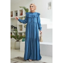Neways 6594 - Fırfırlı Liyosel Elbise Koyu Mavi