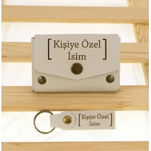 Miaju Taş Rengi İsme Özel Yüksek Kalite Bozuk Para Cüzdanı Ve Anahtarlık Seti, Kişisel Aksesuar Taş