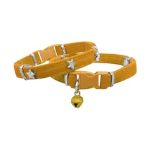 Kadife Kedi Boyun Tasması Yıldızlı 20-32 Cm Sarı