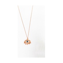 Aqua Marin Taşlı Kirpikli Göz Gümüş Kolye Rose Gold