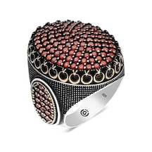 Gumush 546038468 Gümüş Kırmızı Zirkon Taşlı Oval Erkek Yüzük