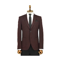 Kendinden Desenli Slim Fit Sivri Yaka Bordo Erkek Ceket 001