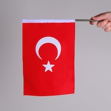 Türkiye Milli Elde Sallama Bayrağı Alpaka Kumaş Kenarları Sıcak Kesim 10 Adet 30x45 cm