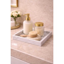 20x20 Cm Mermer Tepsi Kare Banyo Organizer Mutfak Sunum Tepsisi Kahve Parfüm Takı Standı