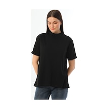 Kallima Siyah Dik Yaka Rahat Kalıp  Pamuk T-Shirt Siyah