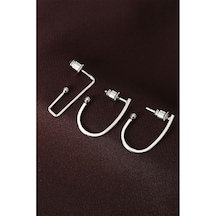 Küpegeometrik Model Gümüş Renk Metal Çoklu Küpe Gümüş