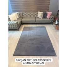 Aries Home Tavşan Tüyü Antrasit Yumuşak Makinada Yıkanabilir Kaymaz Kalın Dekoratif Post Halı Antrasıt