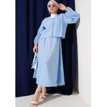 Lovie Moda Kadın Birit Düğmeli Takım Mavi