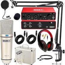 Midex Functional Paket-3 Stüdyo Ekipmanları Mikrofon 4 Çıkış Ses Kartı Full Set