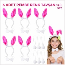 Şeker - 668 - Pembesi Tavşan Sahne Seti 6&amp 39 Lı Set Taç - Novapazr - Papyon Kuyruk
