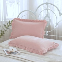%100 Pamuklu Pembe Lilak Fırfırlı İki Adet 50x70 Yastık Kılıfı