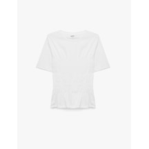 Koton Pamuklu Slim Fit Bisiklet Yaka Kısa Kollu Bel Vurgulu Büzgülü Tişört Beyaz 7wak50084ek