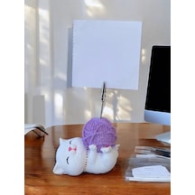 Lila Yumak Tutan Yatan Kawaii Kedi Temalı Not Tutacağı Fotoğraf Tutacak Tutucu Ofis Seti Hediyelik Lila
