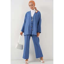 Bigdart Kadın Keten Kimono İkili Takım 6727 - İndigo