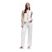 Koton Bisiklet Yaka Fiyonklu Önden Bağlamalı Kolsuz Peplum Bluz Ekru 5sak60176ew Ekru