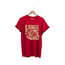 Hunting Avcılık Kurt Poster Baskılı %100 Pamuk Regular Fit Bisiklet Yaka Kırmızı T-shirt Kırmızı