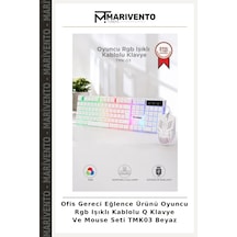 Ofis Gereci Eğlence Ürünü Oyuncu Rgb Işıklı Kablolu Q Klavye Ve Mouse Seti Tmk03 Beyaz