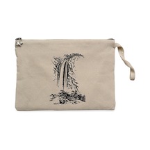 Black Silhouette Of Waterfall Krem Clutch Cüzdan / El Çantası Krem